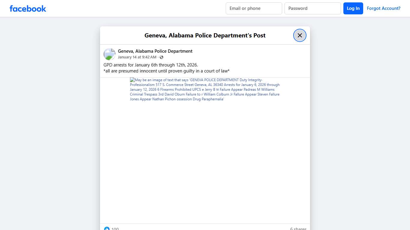 GPD arrests for... - Geneva, Alabama Police Department Facebook